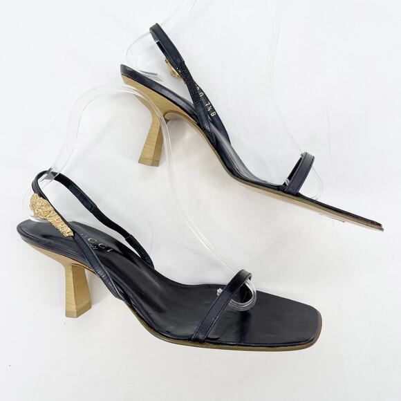 Vintage Gucci Black Leather Tiger Head Slingback Heeled Sandals size 7.5 - Picture 4 of 12